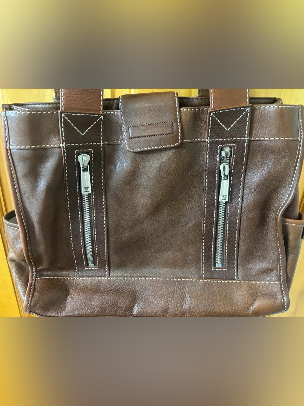 Vtg Michael Kors Black Leather Tote Satchel Zip Pockets Double Handle Handbag